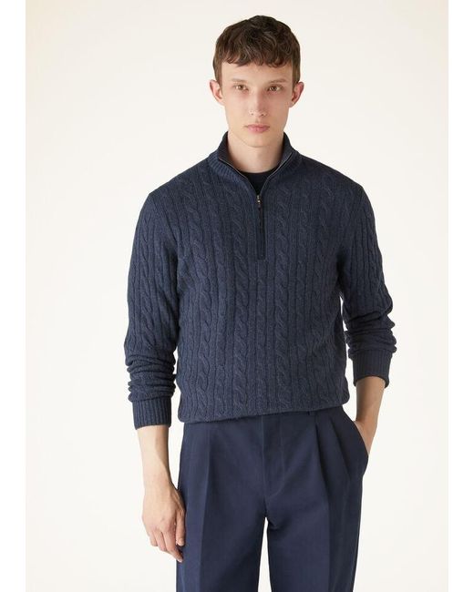 Loro Piana Blue Zipped Turtleneck Knit Jumper for men