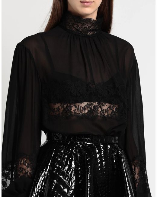 Dolce & Gabbana Black Solid Color Stand Collar Long Sleeve Top