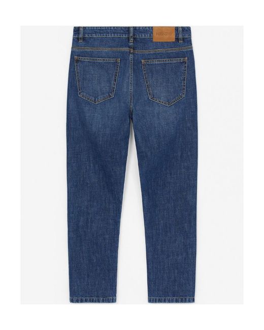 KENZO Blue Mid-Rise Straight-Leg Trousers for men
