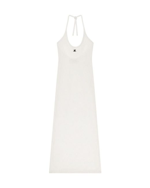 Courreges White Halter Neck Spaghetti Strap Maxi Dress