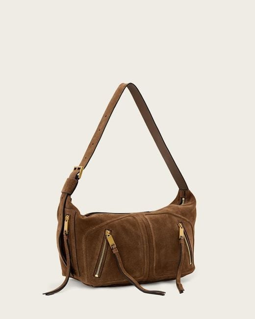 AllSaints Brown Zippered Shoulder Bag