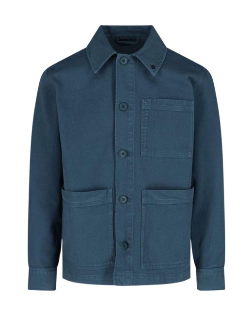 Closed Blue Patch-Pocket Utility Jacket for men