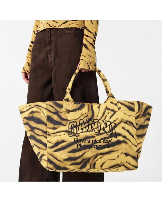 Ganni Metallic Xxl Logo Tote Bag