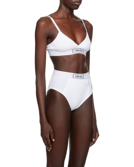 Versace White Logo-Patch V-Neck Bra