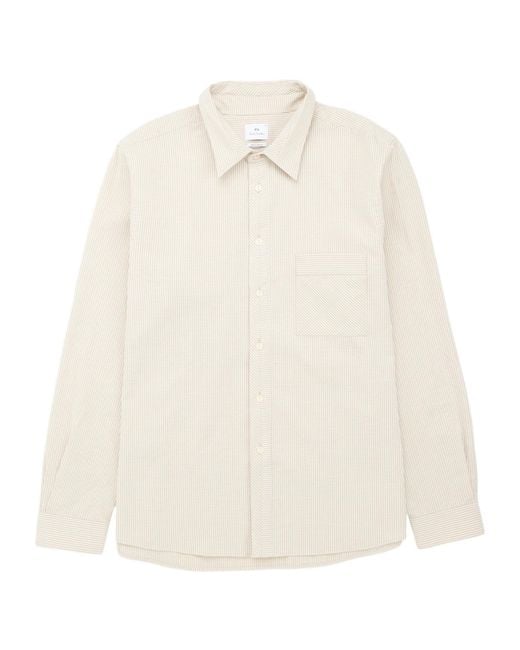Paul Smith White Regular-Fit Taupe Textured-Stripe Shirt for men