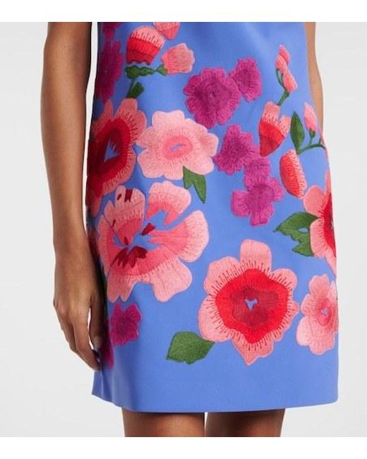 Carolina Herrera Blue Floral Embroidered Crepe Minidress