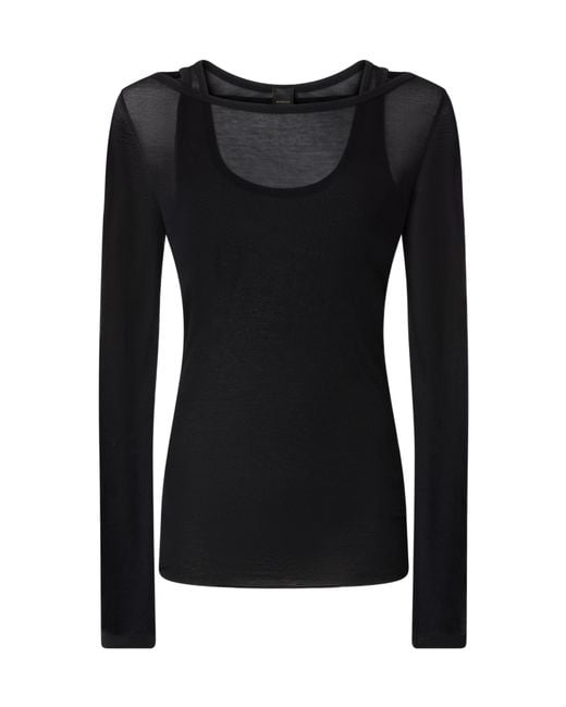 Pinko Black Long-Sleeve Gauze T-Shirt