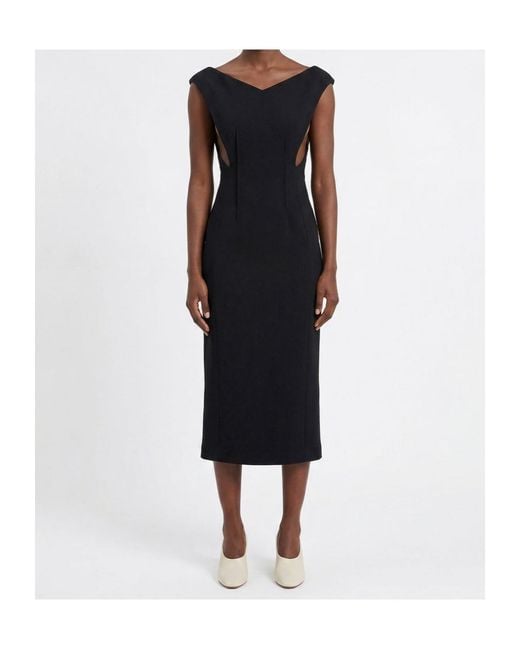 Jil Sander Black V-Neck Sleeveless Midi Dress