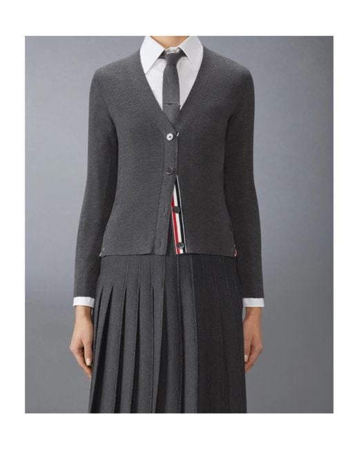 Thom Browne Gray Pointelle Ribbed Knit Cardigan