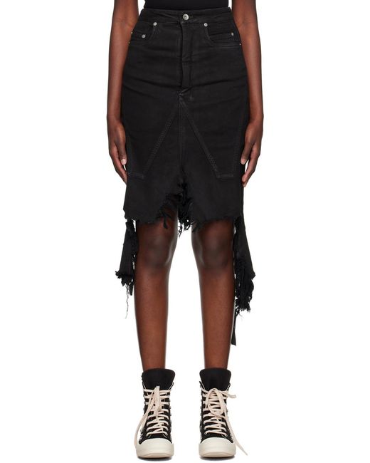 Rick Owens Black Tassel Hem Shorts