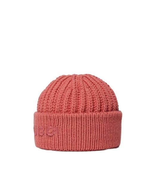 Gucci Red Wool Cashmere Hat With Embroidery