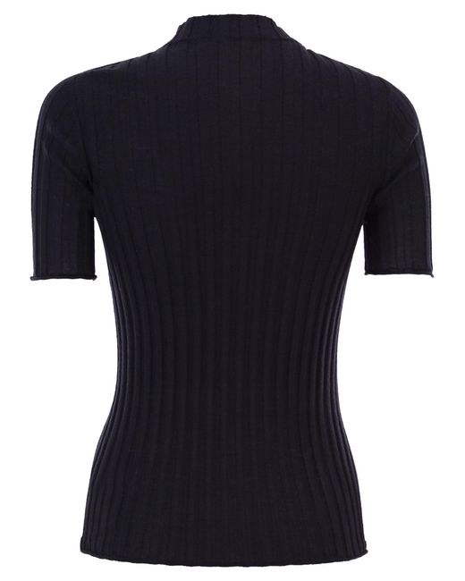 Peserico Black Short-Sleeve Ribbed Turtleneck Sweater