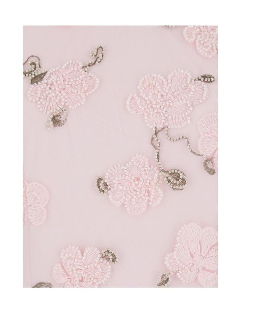 ROTATE BIRGER CHRISTENSEN Pink Long Dress With Open Back And Floral Beaded Details