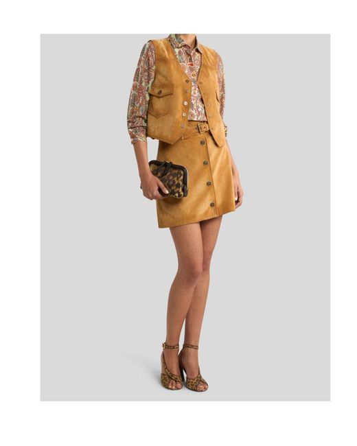 Etro Brown Suede Mini Skirt With Buckle