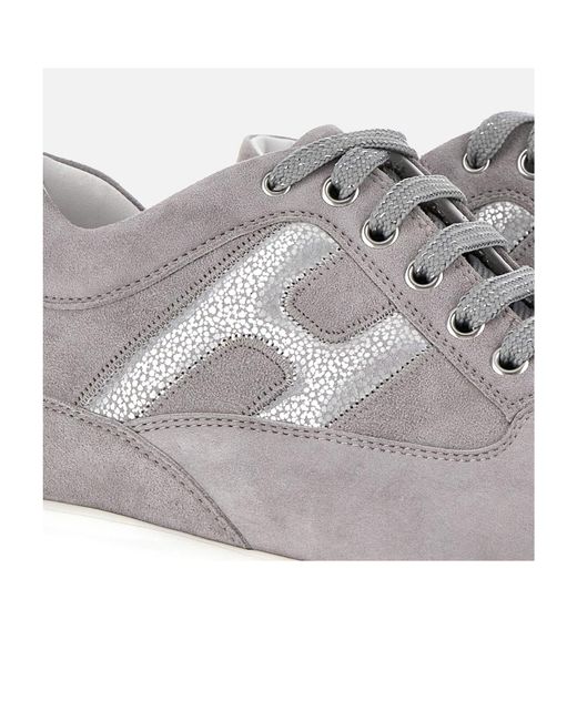Hogan Gray Interactive Round Toe Lace-Up Sneakers