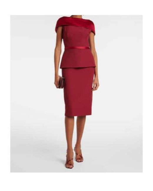 Safiyaa Red Rella Draped Peplum Heavy Crêpe Midi Dress