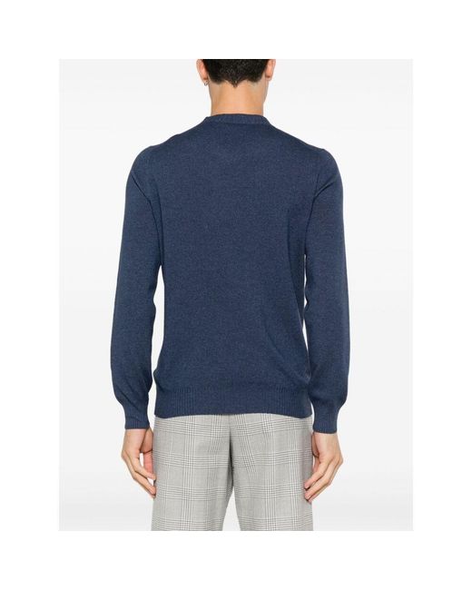 Gran Sasso Blue Ribbed Details Vintage Crew Neck Jumper for men