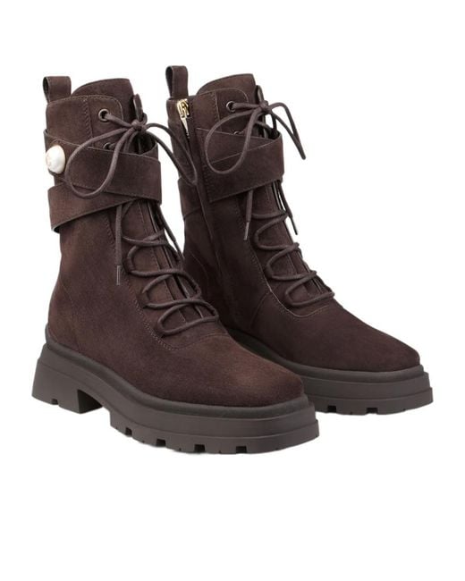 Jimmy Choo Brown Noemi 45 Logo Plaque Combat Boots