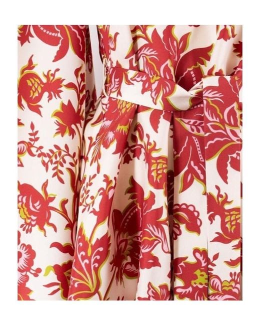Etro Red Graphic Printed Belted Dress
