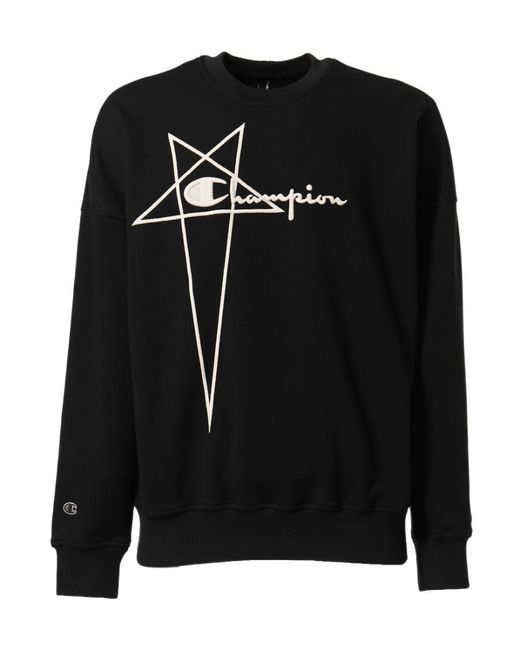 Rick Owens Black X Champion Logo Embroidered Crewneck Sweatshirt for men