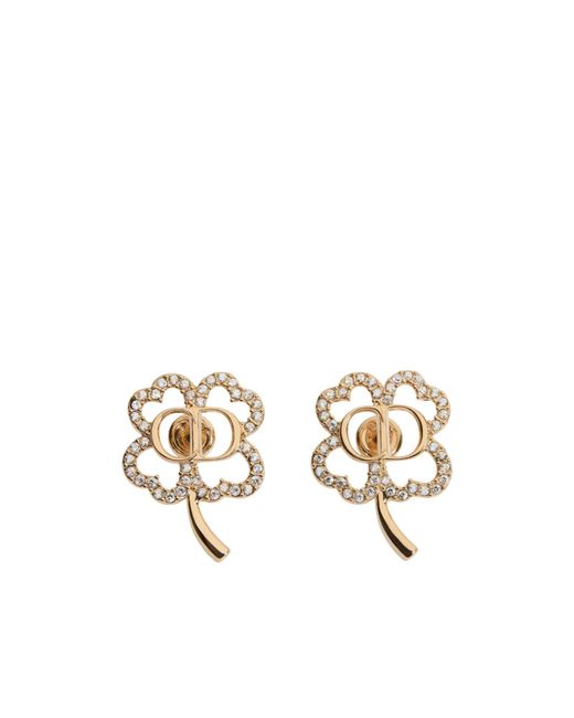 Dior White Cd Shiny Clover Earrings
