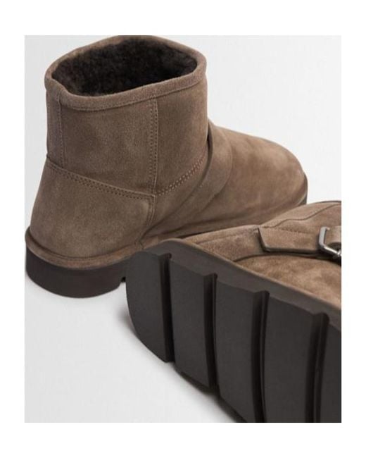 Brunello Cucinelli Brown Suede Shearling Ankle Boots