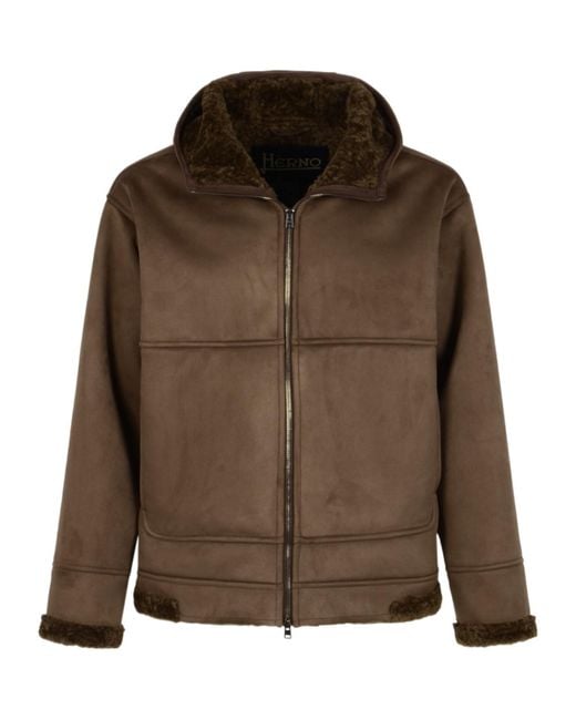 Herno Brown Hooded Zip-Up Jacket for men