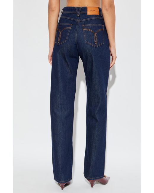 Versace Blue Logo-Patch Straight Leg Jeans