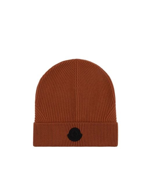 Moncler Brown Ribbed Logo-Patch Beanie for men