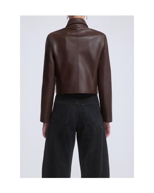 Nour Hammour Brown Long-Sleeved Leather Jacket