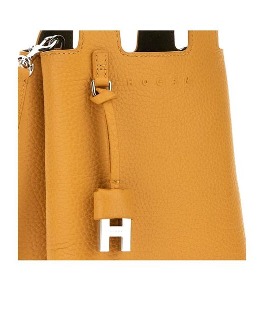 Hogan Orange Logo Embossed Top Handle Bag