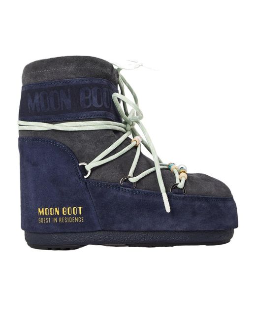 Moon Boot Blue And Color-Blocked Suede Snow Boots
