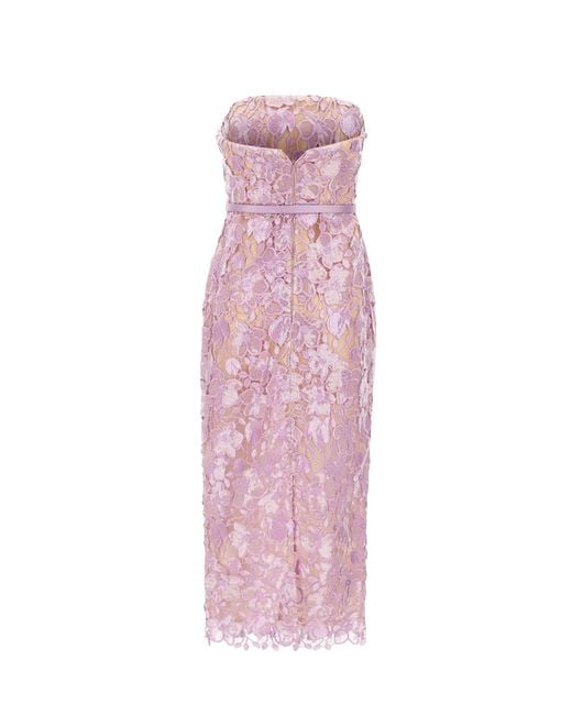 retroféte Pink Retrofete Rowena Floral Lace Strapless Midi Dress