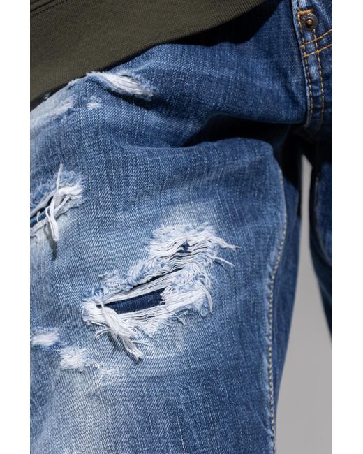DSquared² Blue Logo Patch Distressed Jeans for men