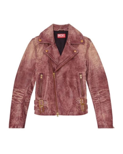 DIESEL Red L-Eon-Cjcm Crackled-Leather Jacket for men