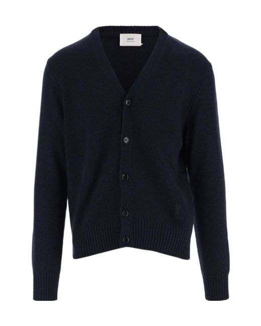 AMI Blue V-Neck Buttoned Cardigan for men