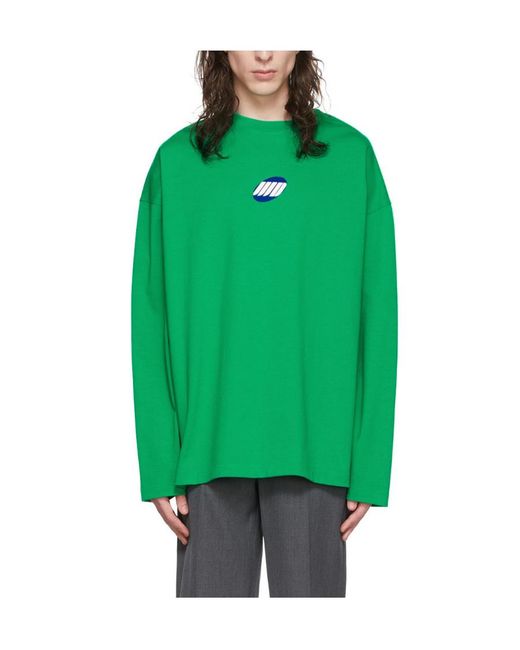 we11done Green Logo-Print Long-Sleeved T-Shirt for men