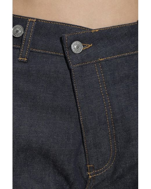 Victoria Beckham Blue Contrast Stitch Wide-Leg Jeans