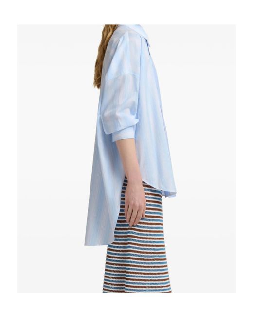 Marni Blue Striped Curved Oversized Shirt