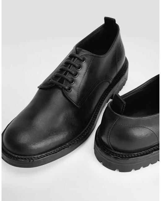 Dolce & Gabbana Black Round Toe Derby Shoes for men