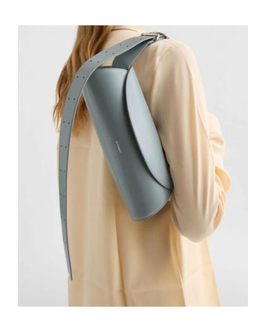 Jil Sander Metallic Cannolo Logo Embossed Small Shoulder Bag