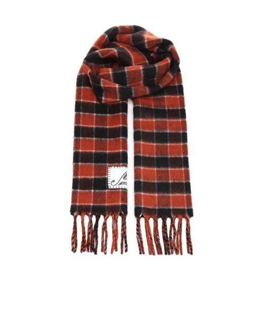Marni Red Checked Fringed Scarf