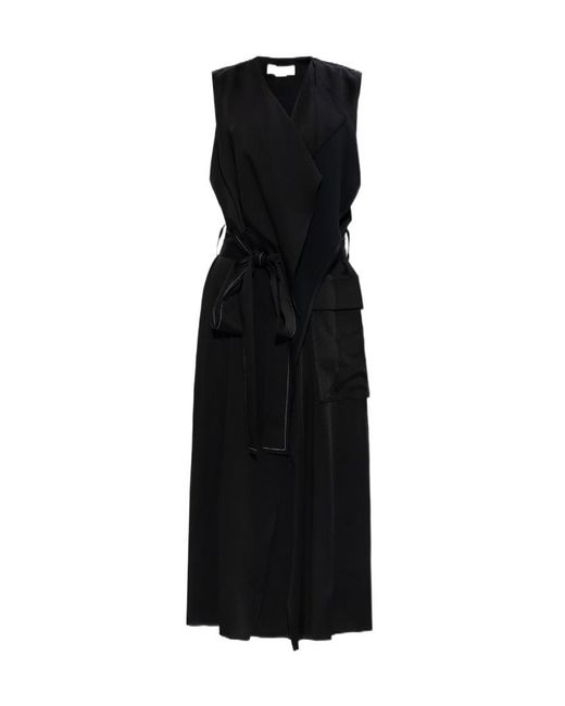 Victoria Beckham Black Belted Sleeveless Midi Dress