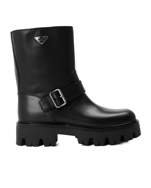 Prada Black Solid Color Biker Boots