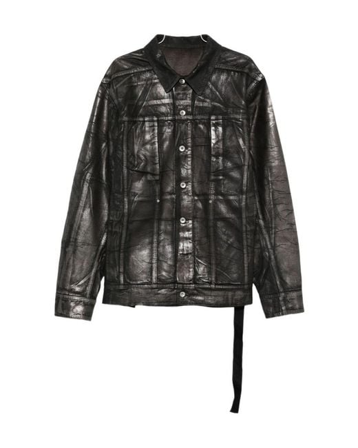 Rick Owens Black Jumbo Metallic-Effect Denim Jacket for men