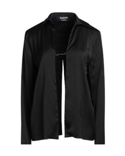 Jacquemus Black Satin Long-Sleeved Top