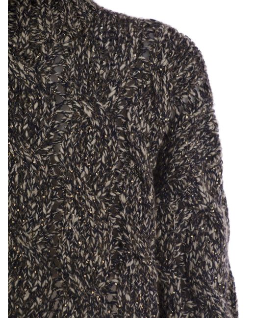 Brunello Cucinelli Black Soft Wool, Cashmere And Mohair Turtleneck Sweater With Braided Design