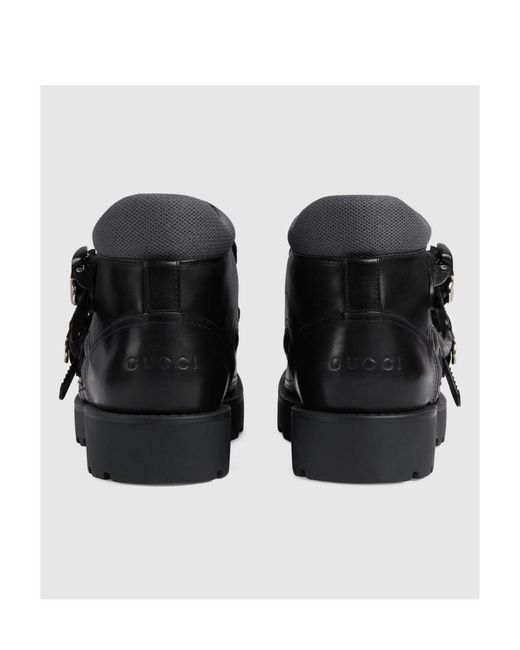 Gucci Black Buckled Leather Ankle Boots for men