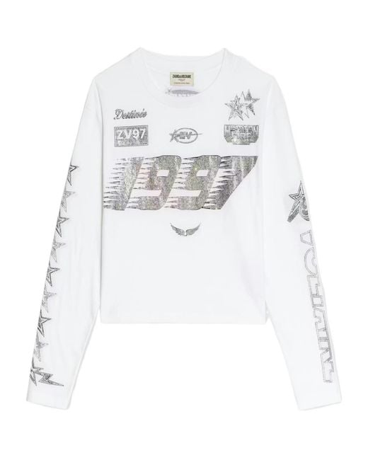 Zadig & Voltaire White Strass Multi Cross Top