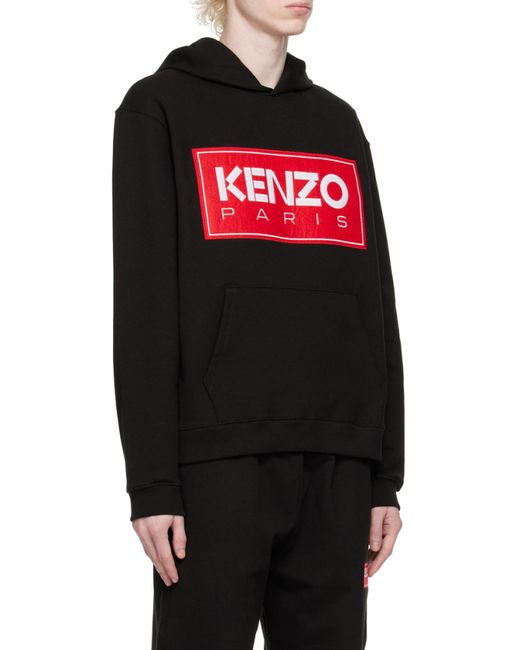 KENZO Black Paris Logo Patch Hoodie for men